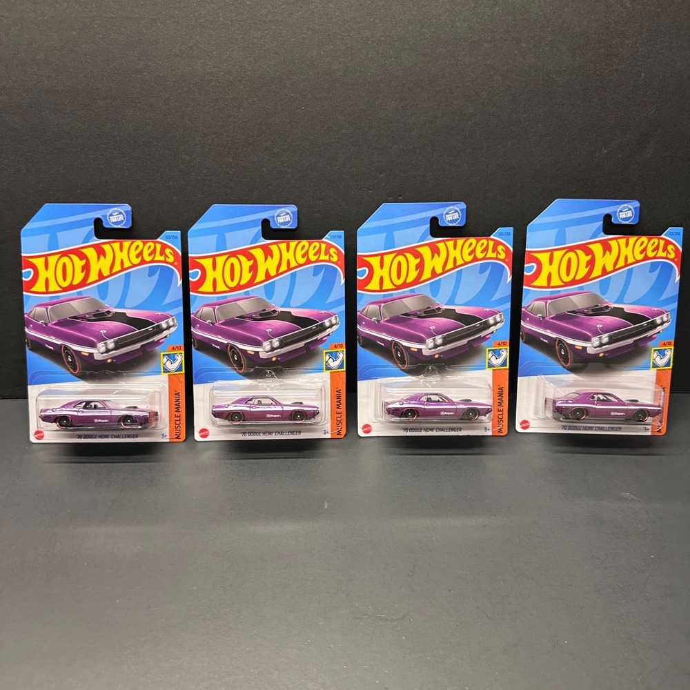 LOT OF 4 - 2023 HOT WHEELS '70 DODGE‎ HEMI CHALLENGER PURPLE WALGREENS EXCLUSIVE